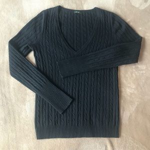 J.Crew Black Cambridge Cable V-Neck Sweater